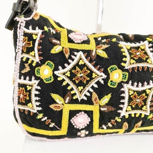 Authentic FENDI Mamma Baguette Beaded Fringe Mirror Shoulder Bag Bucket Hand Bag - Picture 8 of 16